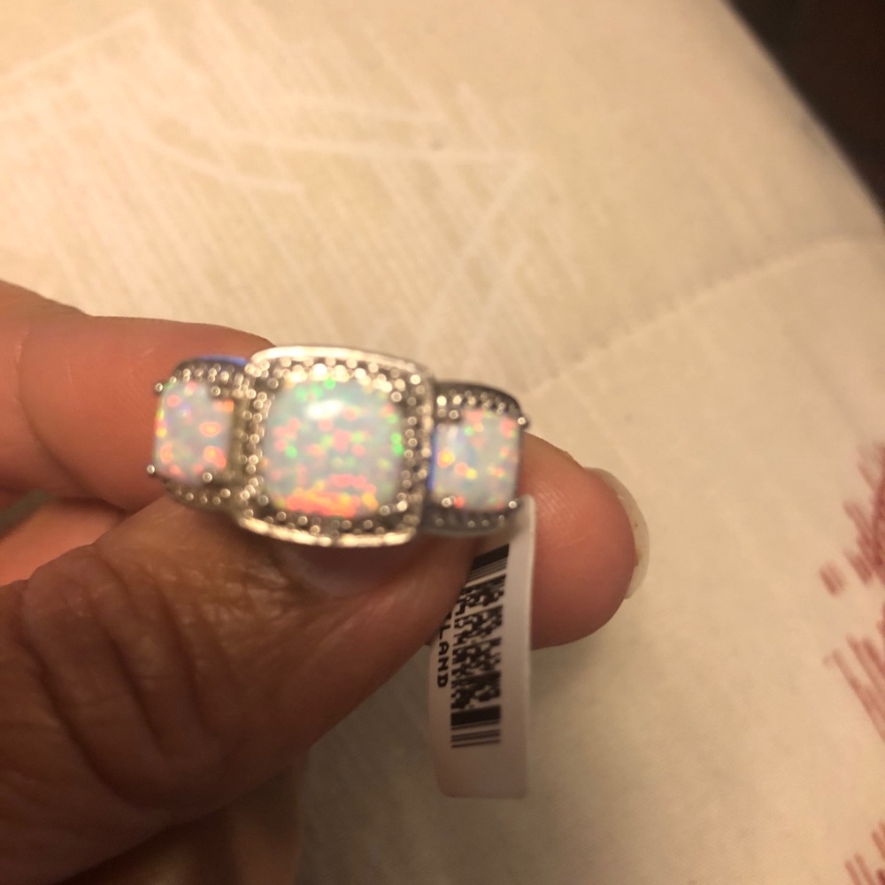 Bracelet and ring set. Opal with diamond accent. - Picture 2 of 5